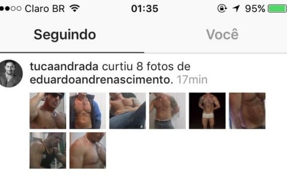 Tuca Andrade curtiu fotos picantes de um rapaz sarado.
