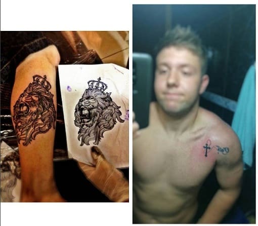 Foto do ator Bruno Sheven fazendo tatuagem.