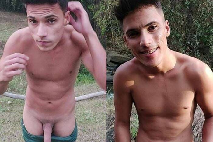 Duas fotos do tiktoker chulipa, uma mostrando a rola e a outra sem camisa.
